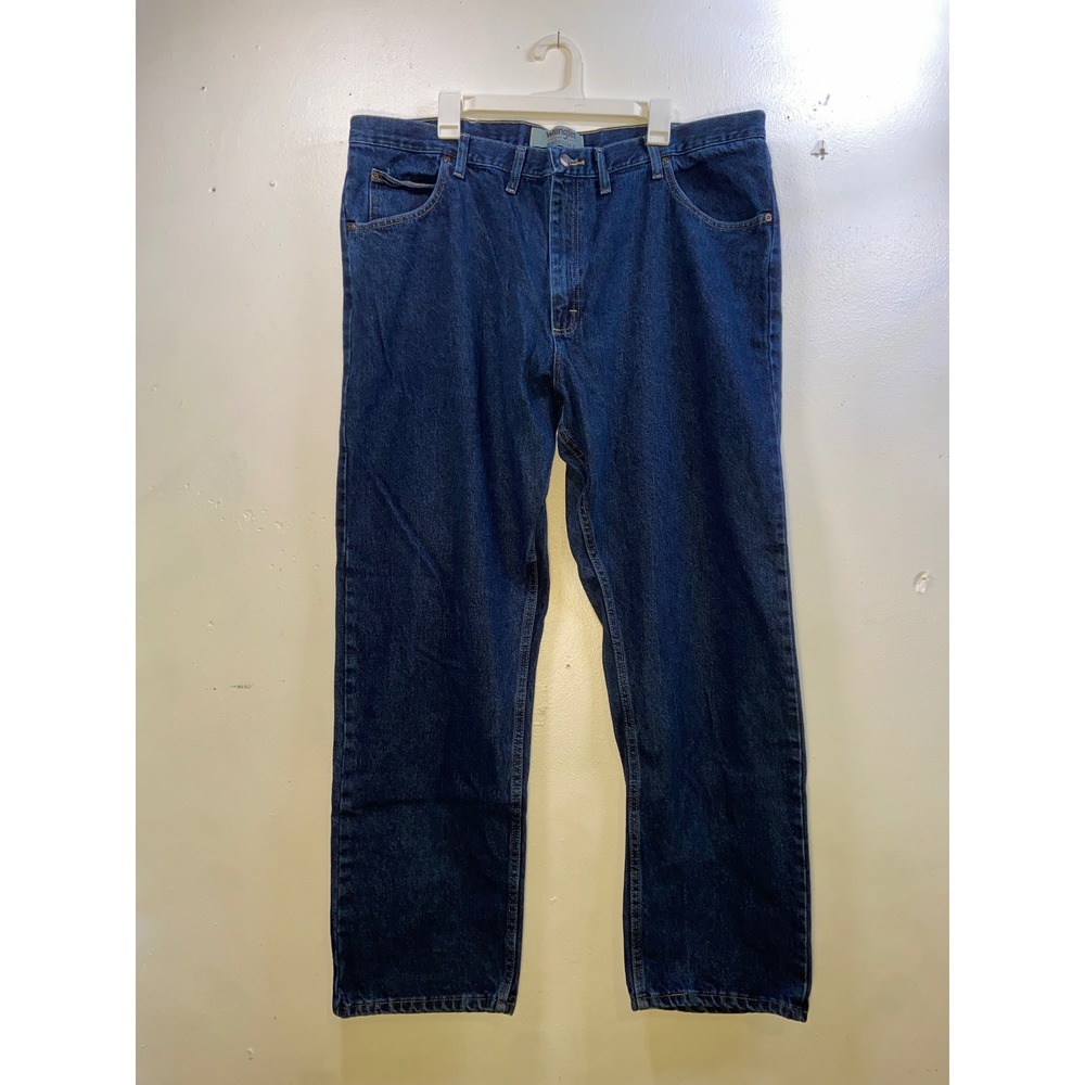 Wrangler Authentics Mens Regular Fit Classic Straight Leg Jeans Dark Wash 44x32